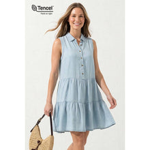 Collar Button Down Short Sleeveless Dress: Light Blue / S-M-L(3-2-1)