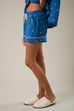 BLUE WHITE EMBROIDERED DETAIL PAJAMA SHORTS