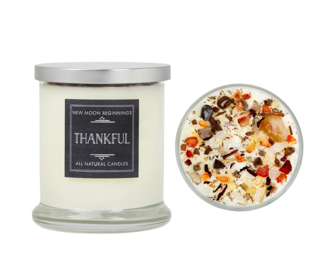 Thankful Candle - Soy Candles Crystal Candles - Fall Candles: 12oz Round Glass