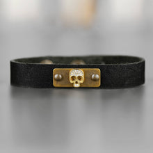 Leather Stacker Cuff w/ Pave Skull: Black