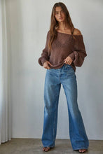 W1106 | Sweater Knit Crochet Round Neck Long Sleeve Top: Jade Green / Medium