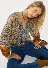 Boho Border Button Blouse: NATURAL/RUST / M
