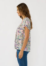 Flutter Sleeve Hidden Button Down Top: MINT/LILAC / S