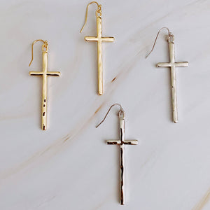 Slim And Stylish Cross Earrings: Gold