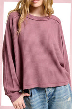 HAT7565-Brushed Waffle Fabric Loose Fit Long Sleeve Top: Teal Green / M
