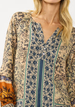Boho Border Button Blouse: NATURAL/RUST / L