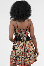 C4E81-FQ98 V NECK PRINTED DRESS WITH POCKETS: Black / M