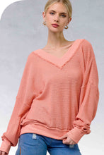 JLT7410-V-neck Waffle Long Sleeve Top Christmas Fall: Sage / M
