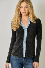 60719 Washed Thermal Button Down Top: Melange Grey / Small