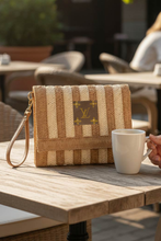 Upcycled Striped Straw Clutch Wristlet Crossbody: Black