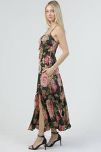 C4C84-AA26 PRINTED MAXI DRESS WITH SIDE SLIT AND POCKETS: Black / L