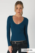 NS8314- Deep V Neck LS Top: 2218 Blue Opal