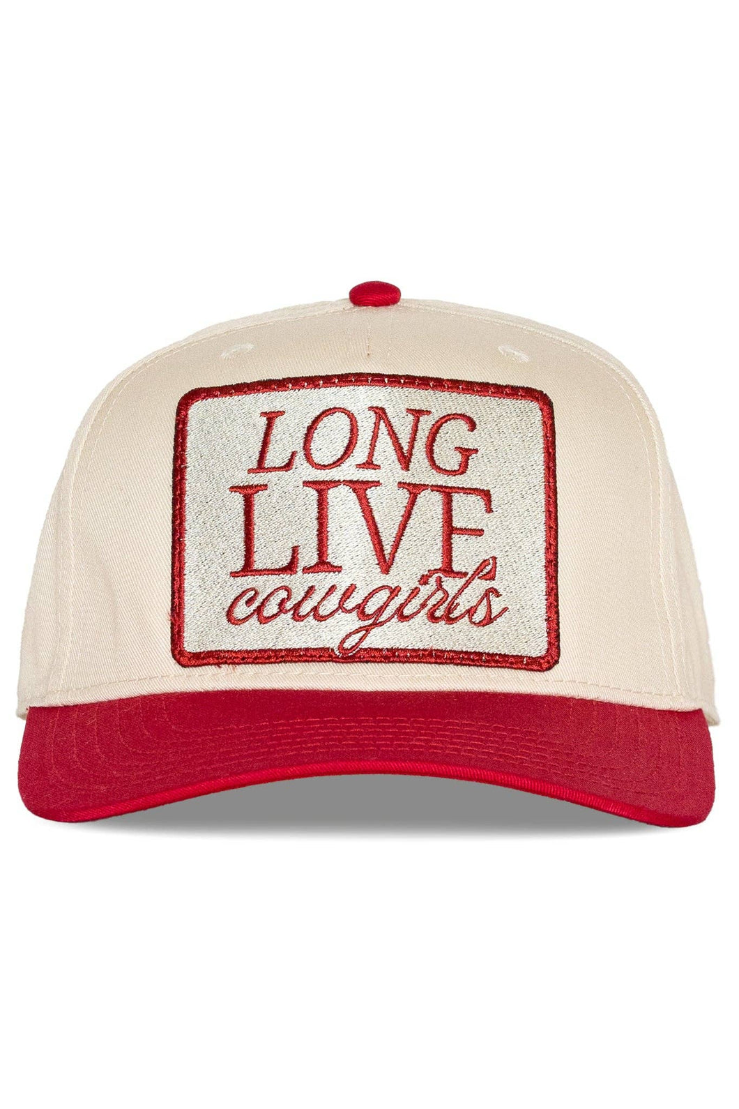 Long Live Cowgirls Trucker Hat in Red Split: Red