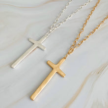 Hammered Cross Long Chain Gold