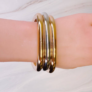 Air Light Square Bangle Set – Sleek Stacking Style in Polished Gold & Mixed Metal Variants: Two Toned