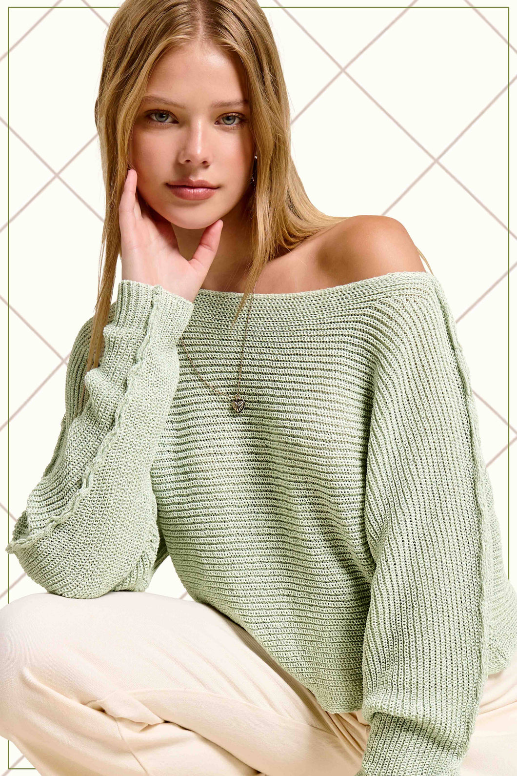 Boat Neck Off Shoulder Frosty Mint
