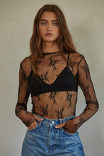 Charcoal Knit Lace Long Sleeve Mock Neck Top