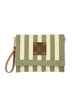 Upcycled Striped Straw Clutch Wristlet Crossbody: Beige