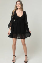 C4C41-ASIS SHEER LONG SLEEVE CROCHET TRIM V NECK DRESS: L