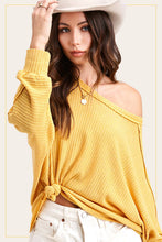 HAT7565-Brushed Waffle Fabric Loose Fit Long Sleeve Top: Teal Green / S