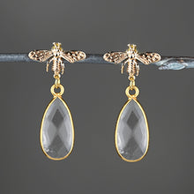 Honey Bee w/ Crystal Quartz Tear Drop Earrings