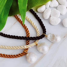 Satin Rope Baroque Pearl Necklace: Black