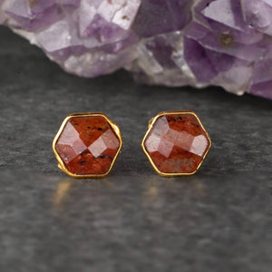 Semi Precious Hexagon Gemstone Studs (8mm gold): Pyrite