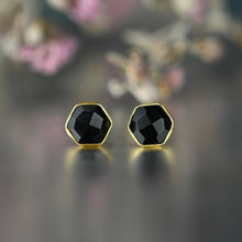 Semi Precious Hexagon Gemstone Studs (8mm gold): Pyrite