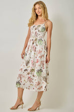 61726 Smocked Nature Print Midi Dress: Black / Large