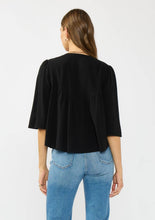 Embroidered Yoke V-Neck Top: BLACK/DUSTY ROSE / L