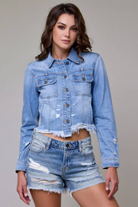 Light Wash Frayed Fitted Jacke