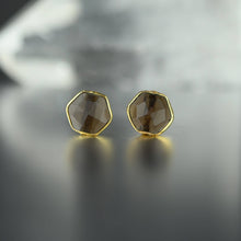 Semi Precious Hexagon Gemstone Studs (8mm gold): Pyrite