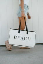 Beach Canvas Tote: White/Black