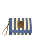 Upcycled Striped Straw Clutch Wristlet Crossbody: Beige