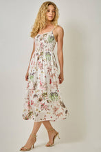 61726 Smocked Nature Print Midi Dress: Black / Small