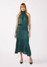 Satin Smocked Halter Midi Dress: Black / M