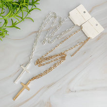 Hammered Cross Long Chain Necklace: Silver