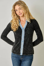 60719 Washed Thermal Button Down Top: Melange Grey / Large