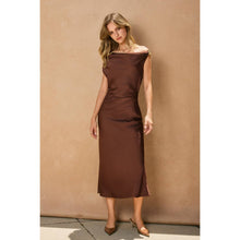 Satin Metal Trim Cowl Ruched Midi Dress: SAGE / S-M-L(2-2-2)