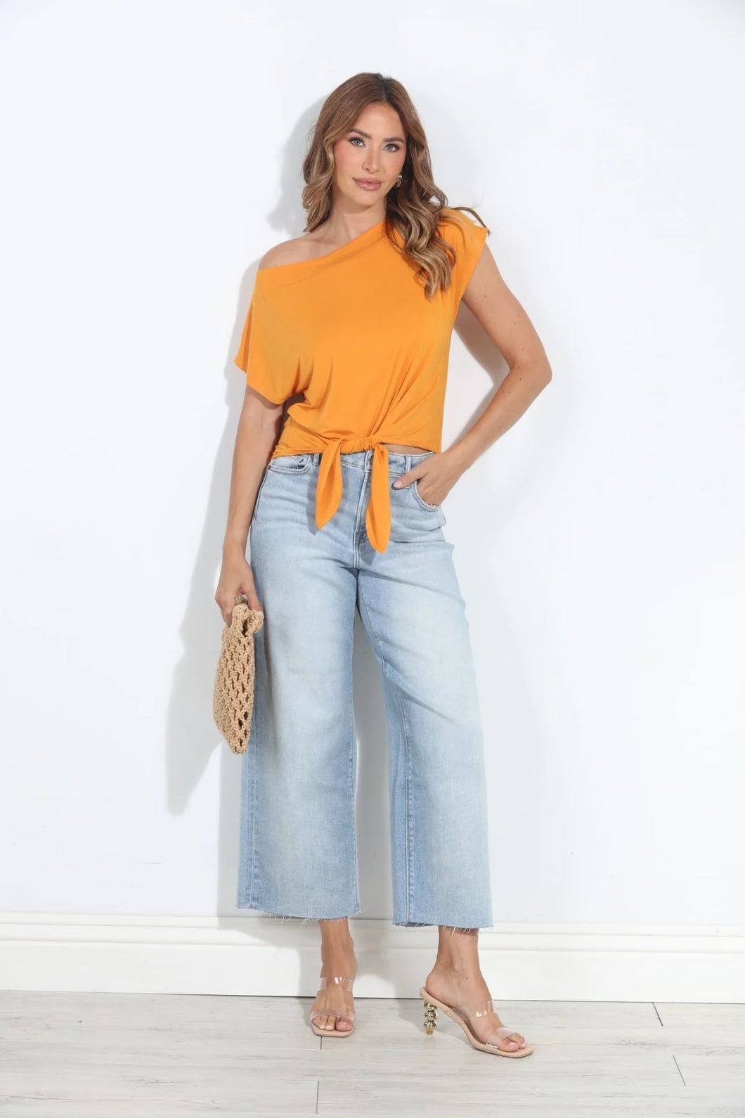 Cheddar cupro front tie top