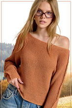 JDS3608-Boat Neck Off Shoulder Dolman Sleeve Sweater Fall: Cinnamon / L