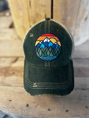 Mountains PATCH Distressed Mesh Snapback Baseball Cap