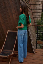 W1124 | Knit Sweater Crochet Round Neck Short Sleeve Top: Dark Brown / Small