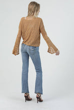 XHV08-ASIS V NECK FLARE SLEEVE LIGHT WEIGHT KNIT PU: SUNBAKED / S