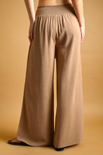 MMP469   COTTON LINEN SMOCKED WAIST PANTS WITH TASSEL: DEEP MOSSY / M