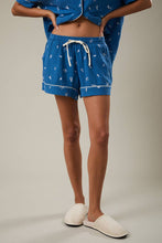 BLUE WHITE EMBROIDERED DETAIL PAJAMA SHORTS