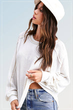 HAT7565-Brushed Waffle Fabric Loose Fit Long Sleeve Top: Teal Green / S