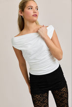 OFF THE SHOULDER TOP WITH RUCHING: CREAM