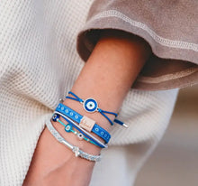 "Resist" Blue Evil Eye Hair Tie Bracelets: Medium