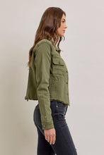 Military Olive Frayed Cropped Fitted Jacket